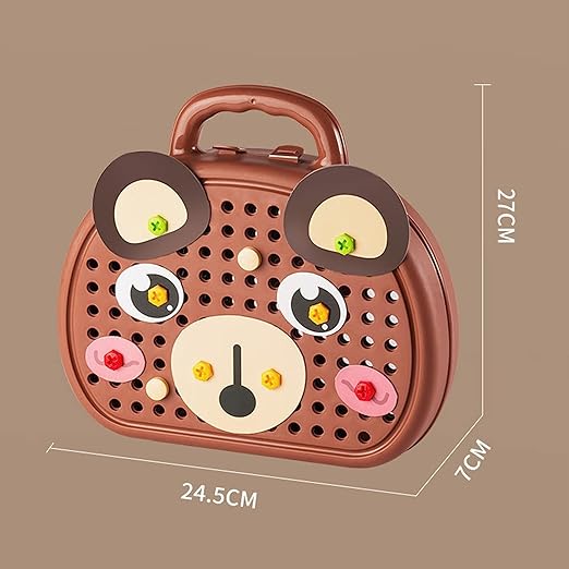CSSV FILE DIY screw puzzle suitcase with open lid showing internal compartments and assembled wooden suitcase with screw pieces