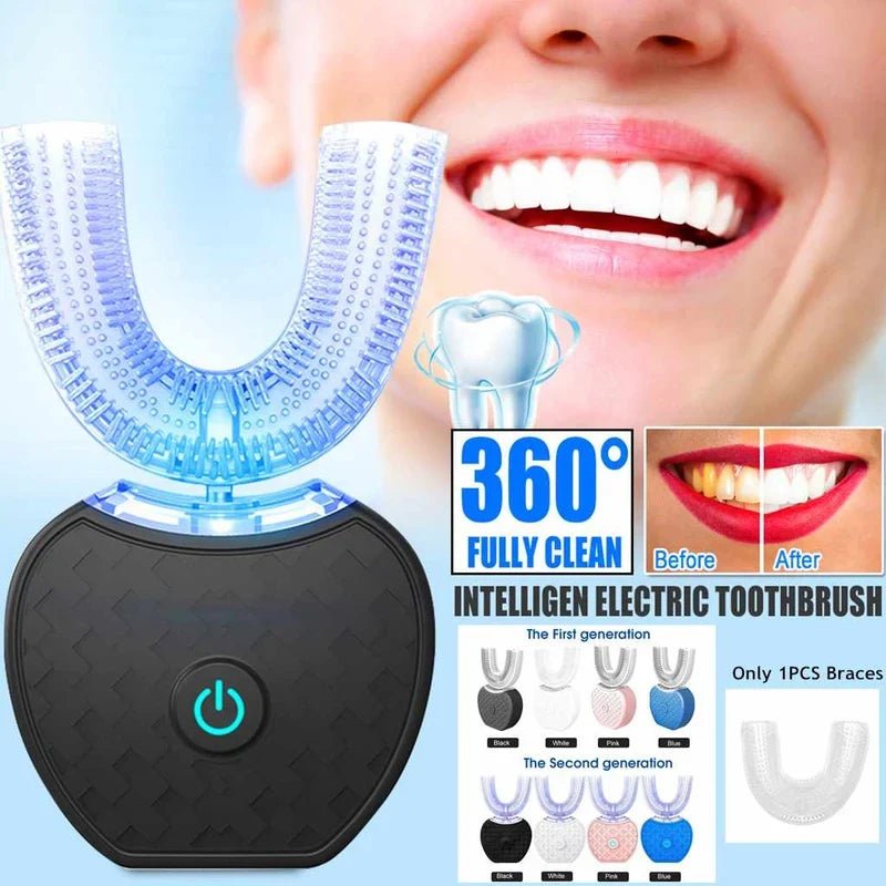 CSSV FILE 360 Degrees Intelligent Automatic Electric Toothbrush with waterproof design, whitening blue light, and USB charging.