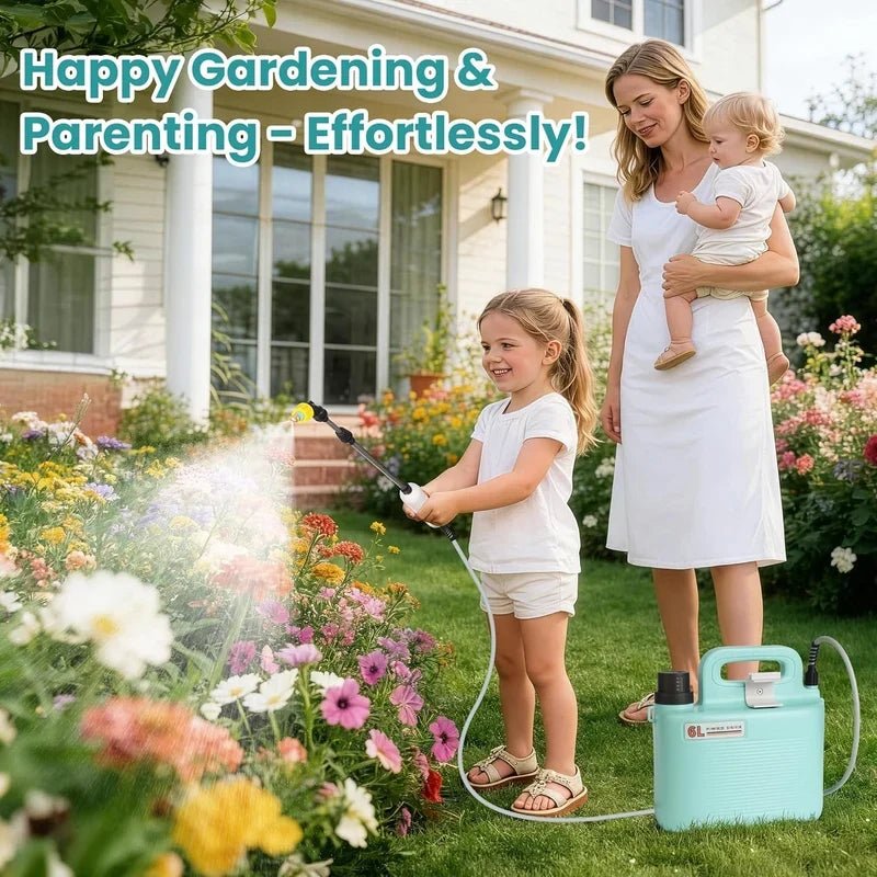 CSSV FILE 6L electric garden sprayer showing a handheld sprayer with a transparent tank and spray nozzle for lawn and garden use.