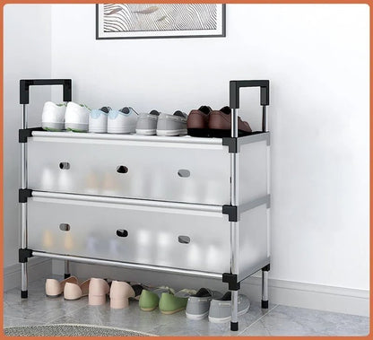 CSSV FILE multi-tier shoe organizer with multiple shelves for efficient shoe storage and organization.
