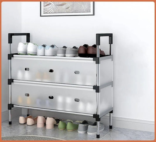 CSSV FILE multi-tier shoe organizer with multiple shelves for efficient shoe storage and organization.