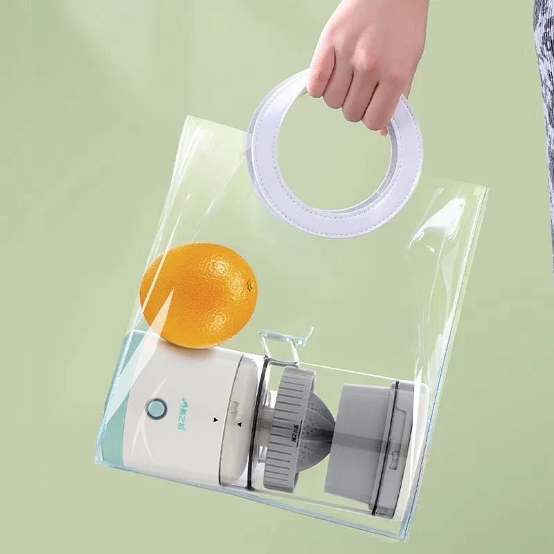 CSSV FILE Denx automatic fruit juicer with stainless steel design and juice spout on a countertop.