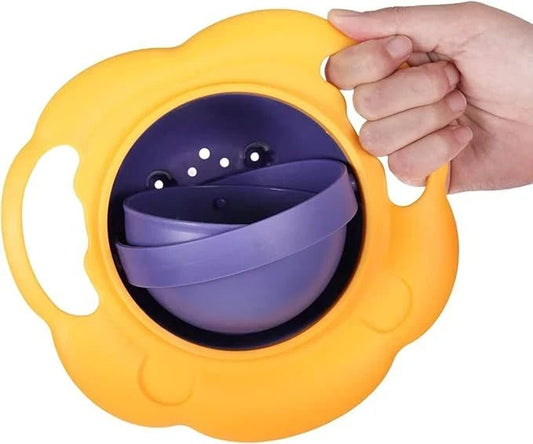 Baby spill-proof gyro bowl by CSSV FILE with colorful rotating design, ideal for preventing messes during feeding.