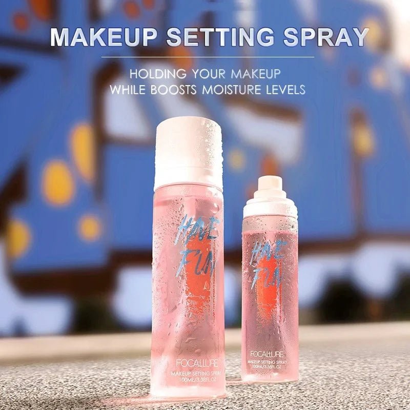CSSV FILE long-lasting makeup mist spray with smear-proof formula, shown in a sleek bottle for setting makeup.