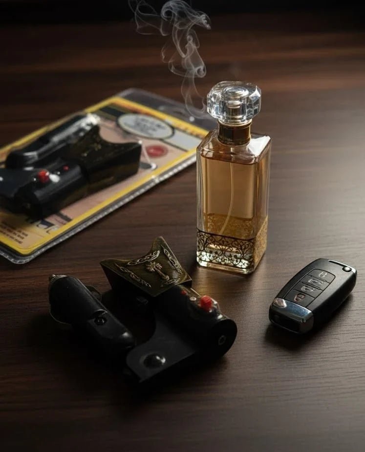 Portable CSSV FILE electric car incense burner with sleek design and compact size, ideal for in-car aromatherapy.